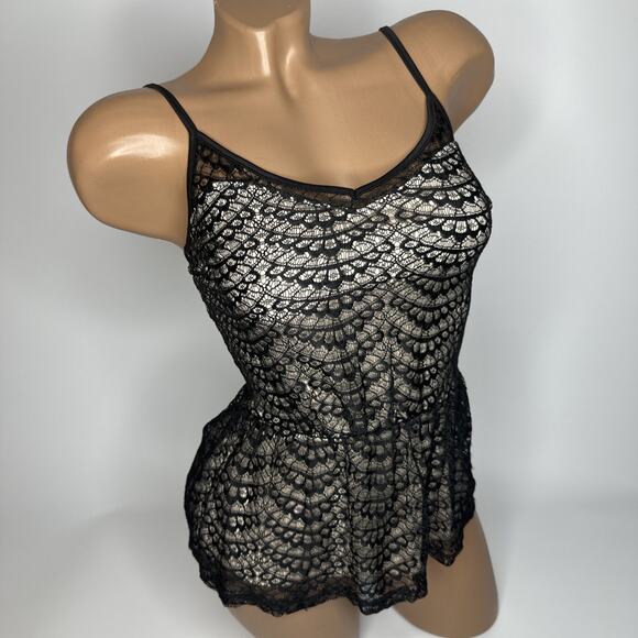 Vintage Miss Selfridge Lace Peplum Top XS Black Sheer Y2K Coquette Goth Tank - Picture 1 of 10